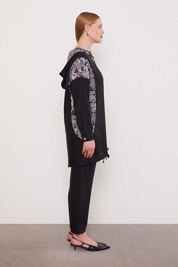 Black Leaf Patterned Cupra Double Set - 3