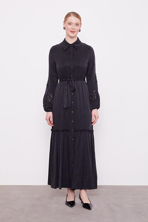 ÇİÇEK NAKIŞLI CUPRA ELBİSE - 1