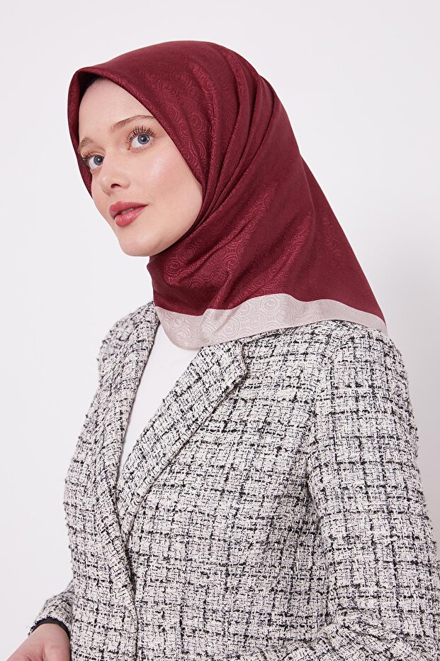 Vişne Halka Desen Monogram Eşarp - 2