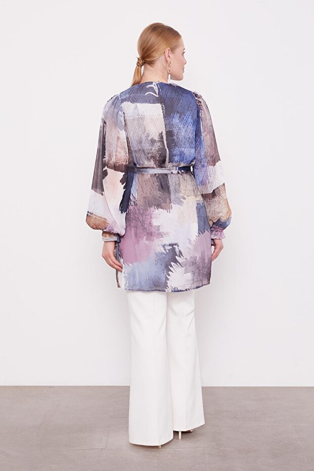 Indigo Mixed Brush Pattern Chiffon Tunic - 6