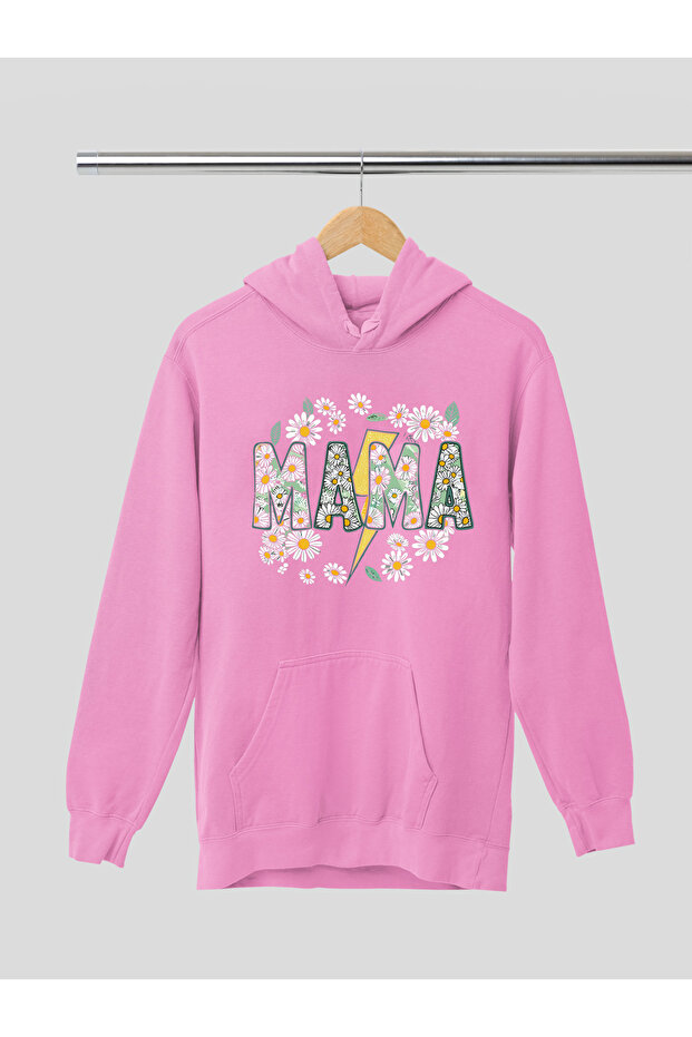 Mama Printed Cotton Long Sleeve Ribbed 3-Ply Hooded Sweatshirt