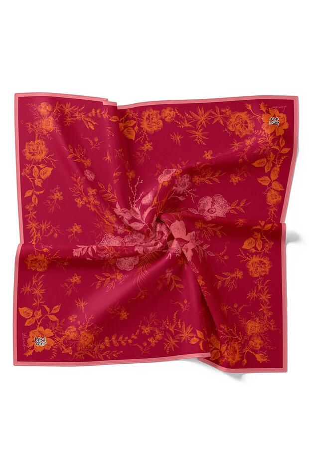 وشاح حريري بنمط وردة تجريدية باللون الفوشيا - 4