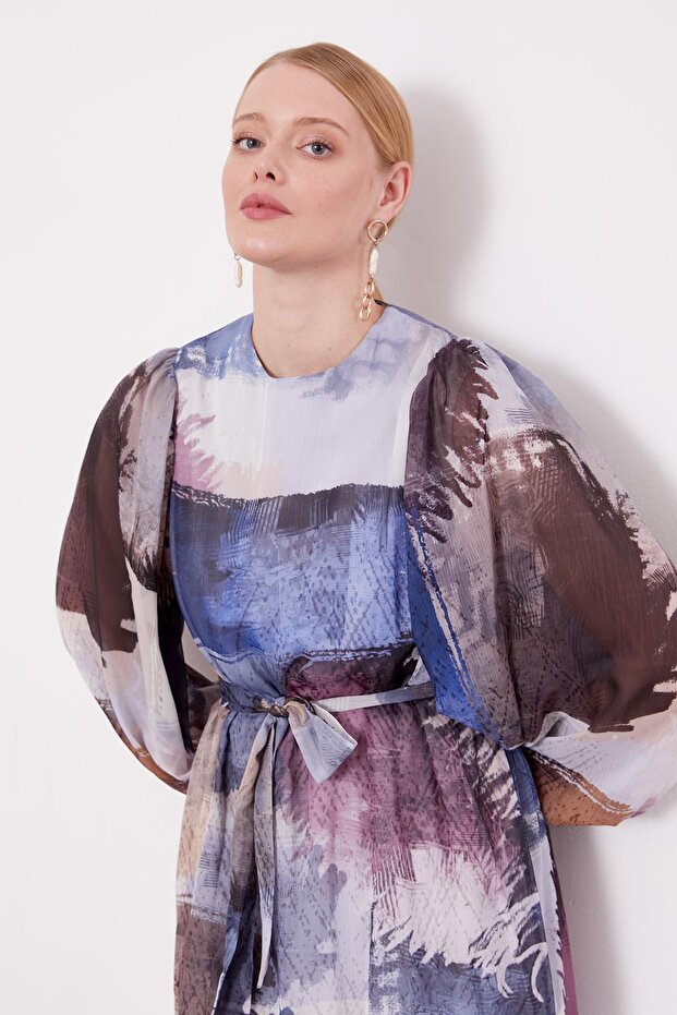 Indigo Mixed Brush Pattern Chiffon Tunic - 4