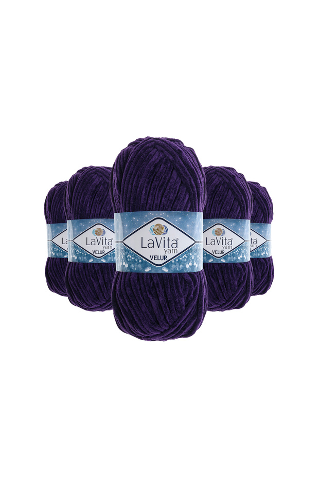 Velur Velvet Hand Knitting Yarn 100% Polyester 500Gr 5 Pcs (5103 Purple)