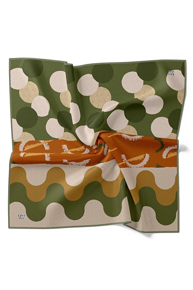 وشاح حريري بنمط دائري أخضر - 4