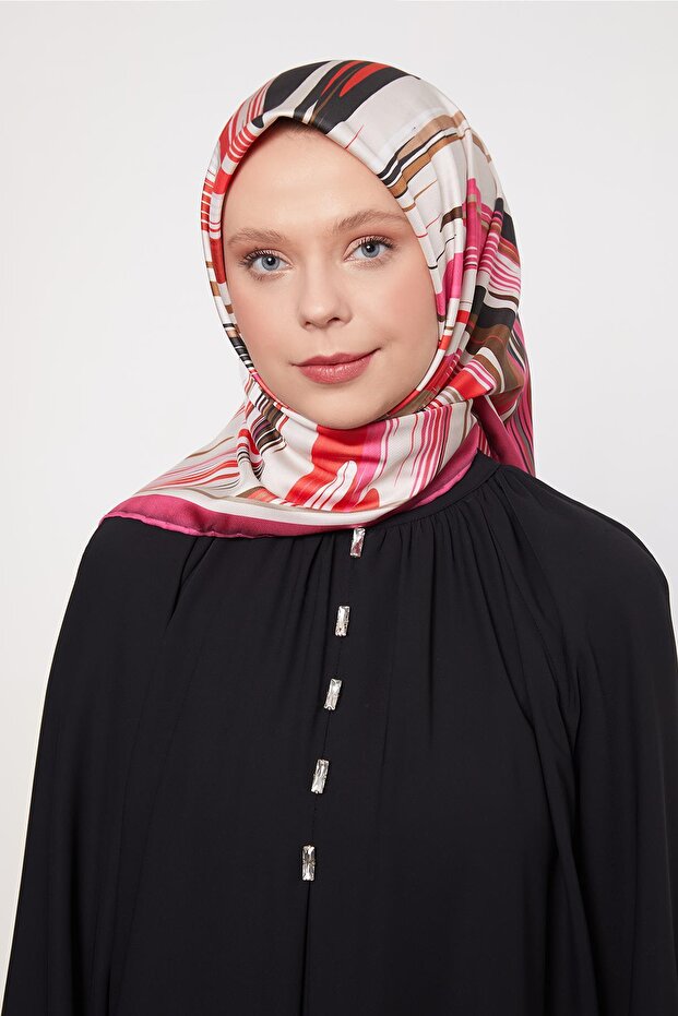 وشاح تويل بنمط فرشاة وردية اللون - 2