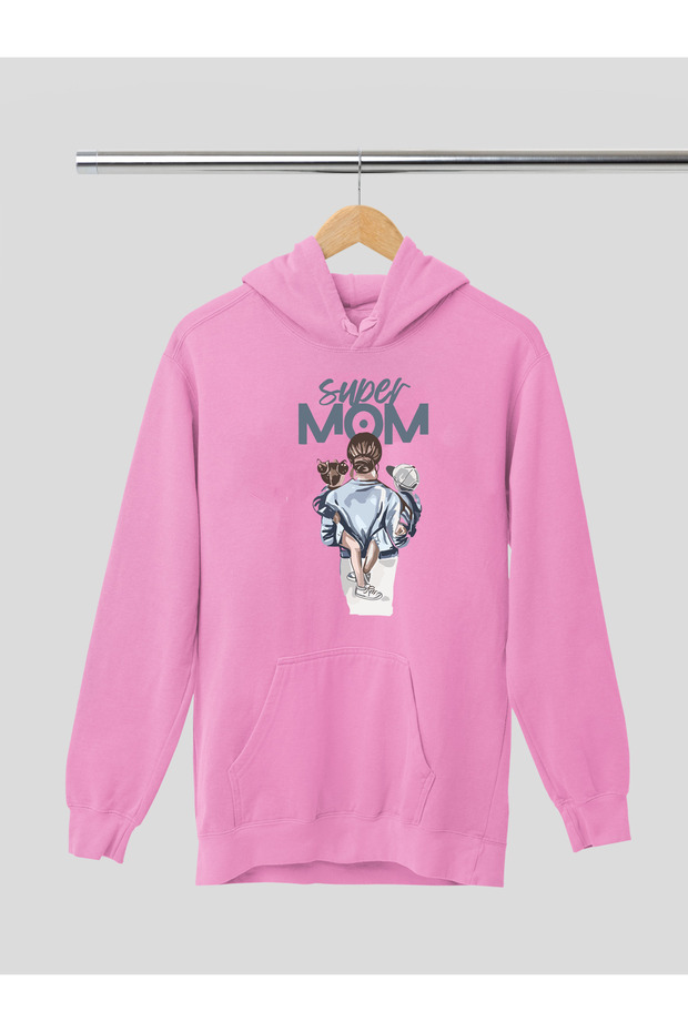 Super Mom Printed Cotton Long Sleeve Ribbed 3-Ply Hooded Sweatshirt
