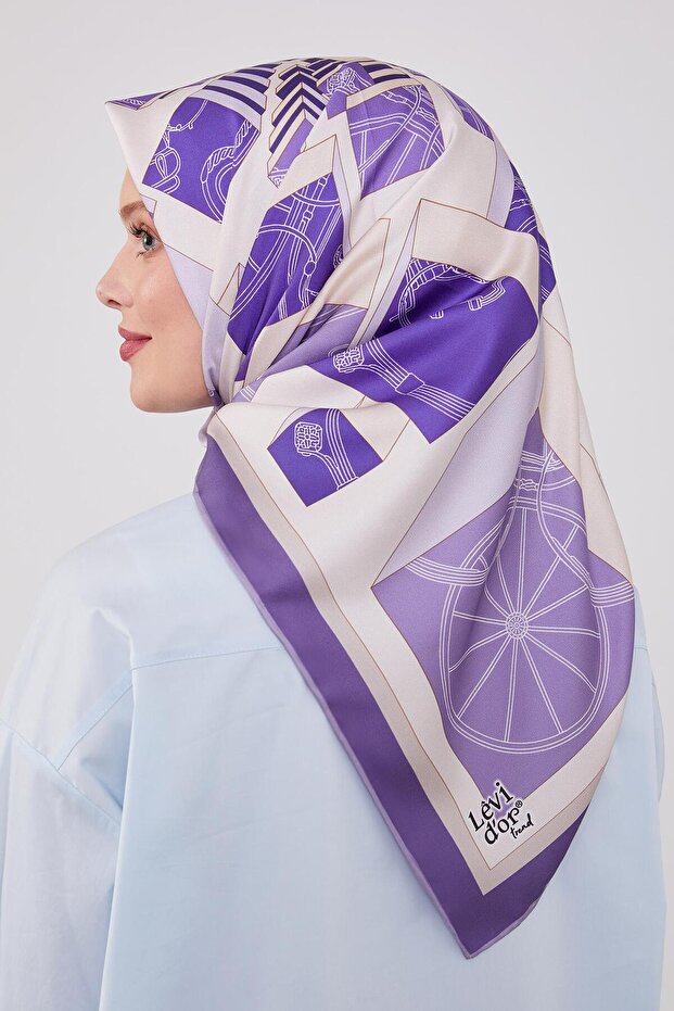 وشاح منسوج بنمط مربعات أرجوانية - 3