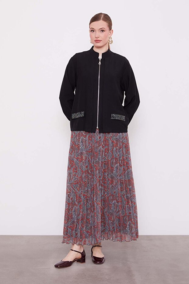 طقم تنورة بنمط عرقي أسود - 1