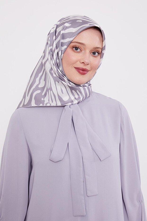 Gray Leopard Pattern Twill Silk Scarf - 3