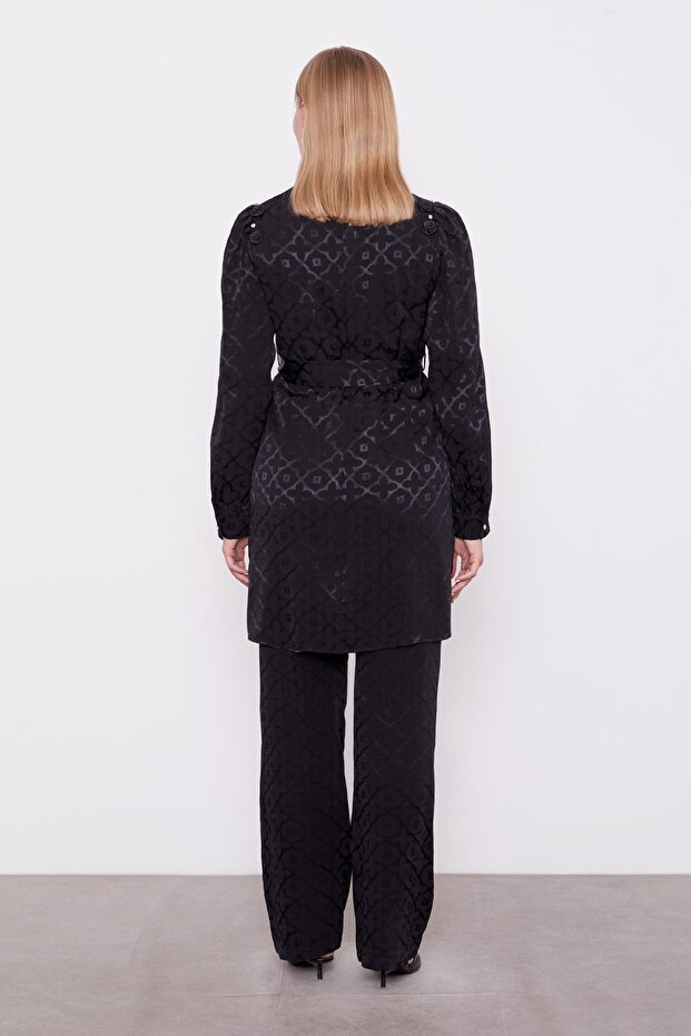Black Clover Patterned Jacquard Double Suit - 6