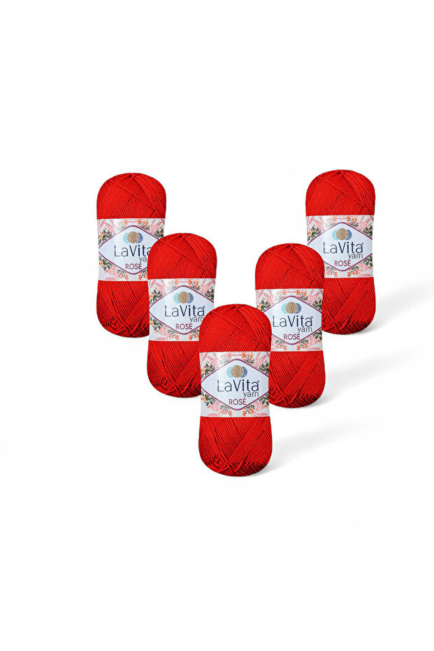 Rose Hand Knitting Yarn 100% Acrylic 500Gr 5 Pcs (3021 Red)