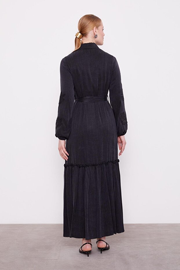 ÇİÇEK NAKIŞLI CUPRA ELBİSE - 6