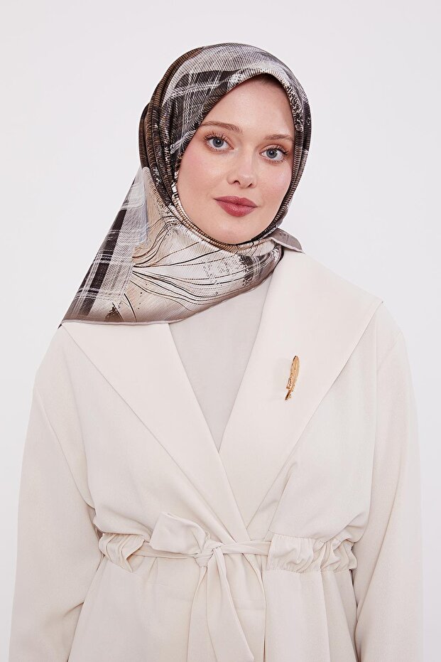 Gray Fine Line Pattern Twill Silk Scarf - 3