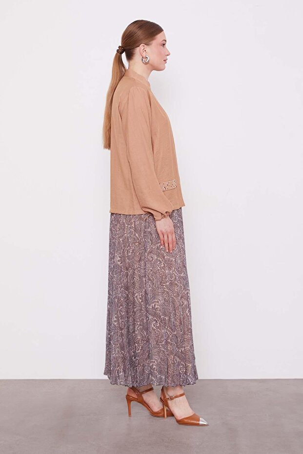 طقم تنورة بنمط عرقي بلون الجمل - 2