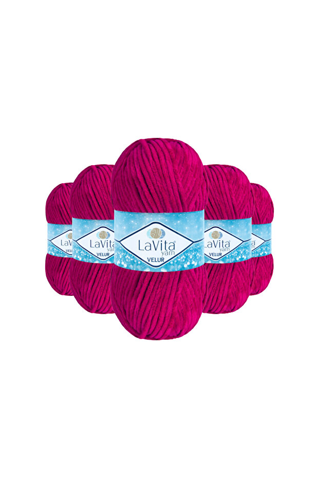 Velur Velvet Hand Knitting Yarn 100% Polyester 500Gr 5 Pcs (4136 K.Pink)
