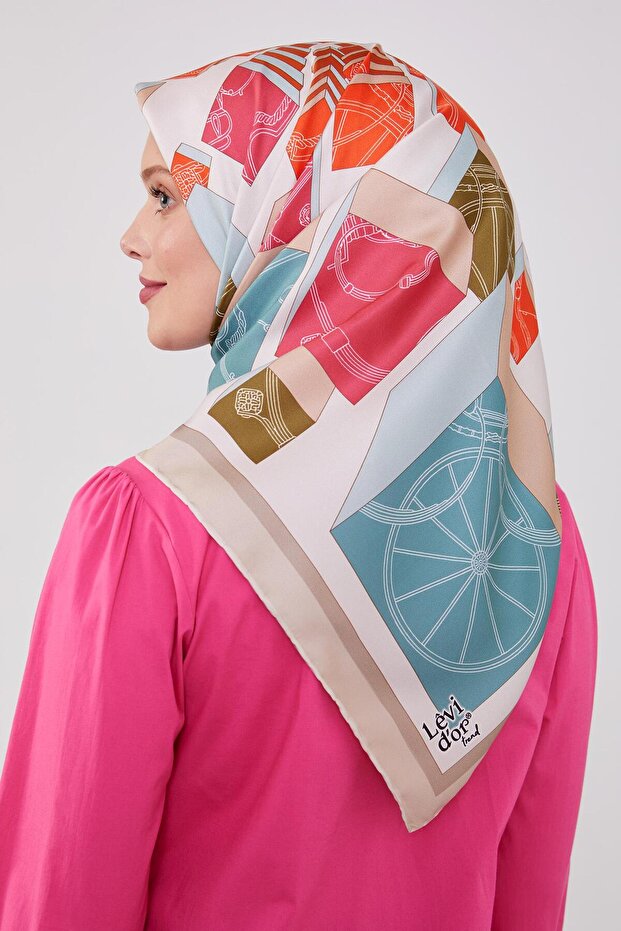 Cream Cube Pattern Twill Scarf - 3