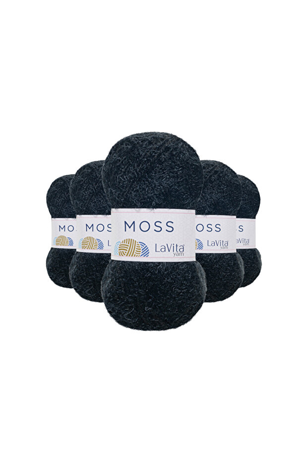 Moss Feather Hand Knitting Yarn 45% Polyamide 55% Premium Acrylic 500Gr 5 Pcs (9500 Black)
