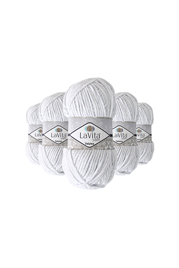 Velurex Lurex Hand Knitting Yarn 90% Polyester 10% Lurex 500Gr 5 Pieces (1002 Optical White)