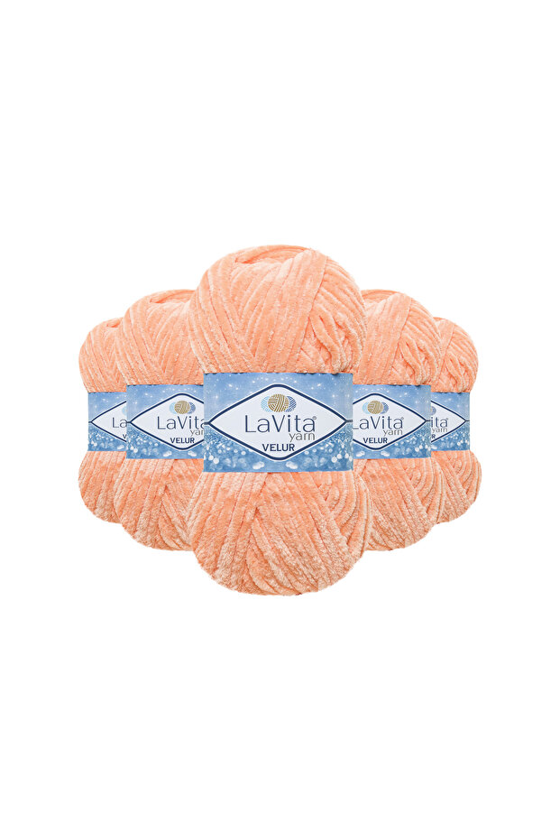 Velur Velvet Hand Knitting Yarn 100% Polyester 500Gr 5 Pcs (4157 Salmon)