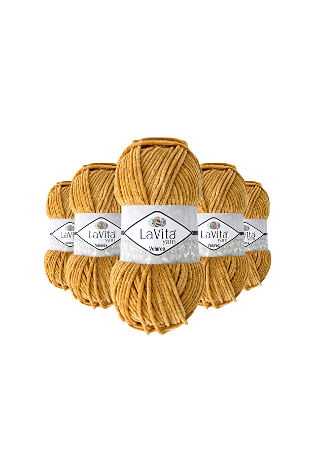 Velurex Glitter Hand Knitting Yarn 90% Polyester 10% Lurex 500Gr 5 Pcs (1038 Honey Bubble)