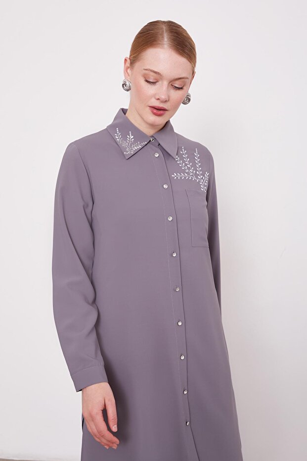 Antrasit Taş Baskılı Tunik - 6