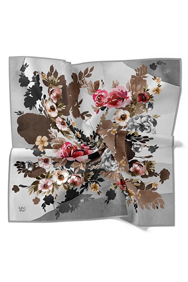 وشاح حريري بنمط زهرة فضية - 4