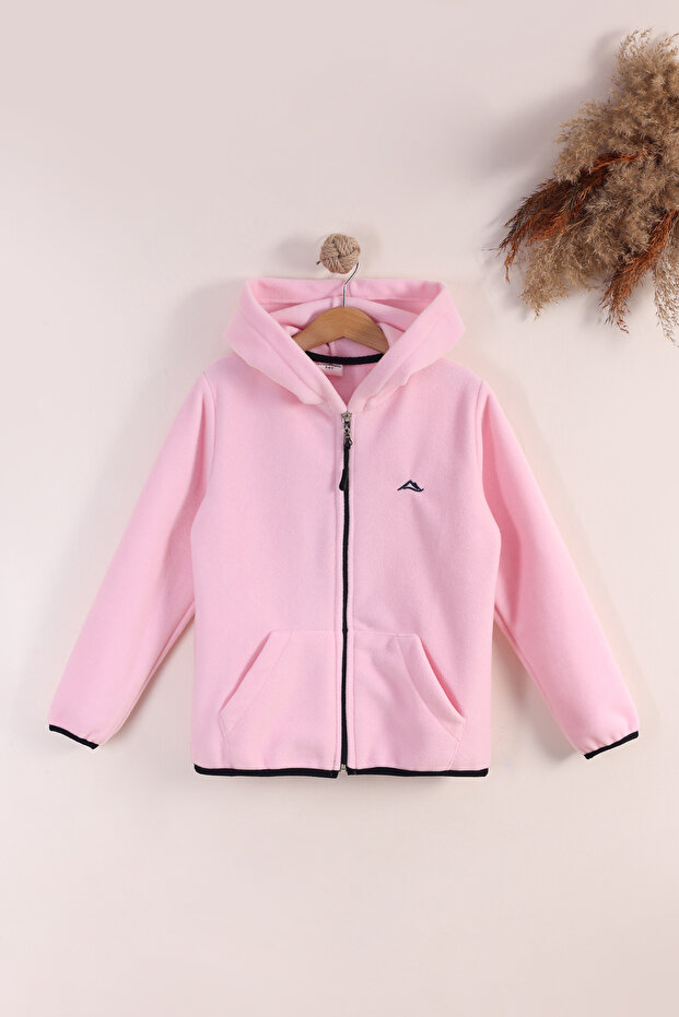 Children's Unisex Fleece Jacket with Rubber Cuffs and Zipper Hood