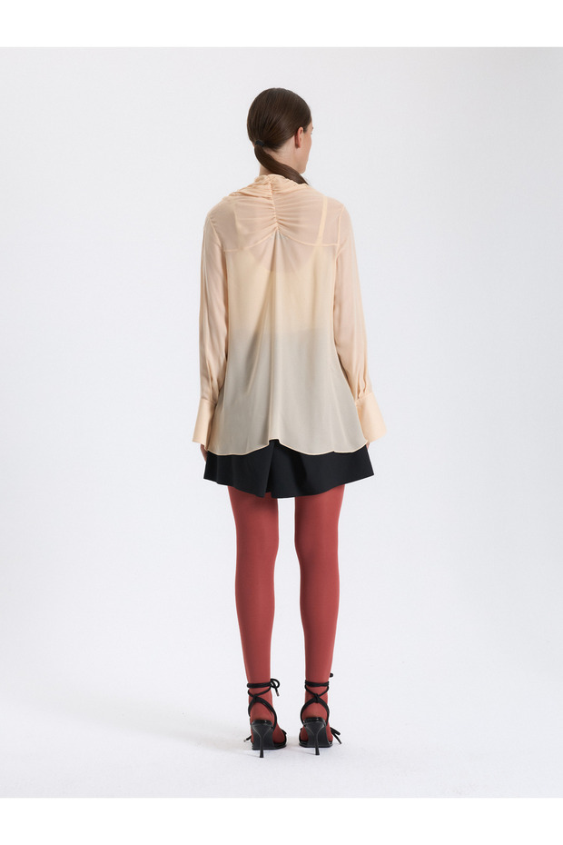 Krem Drapeli Bağlamalı Bluz - 4