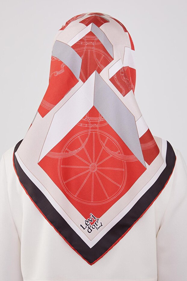 وشاح منقوش على شكل مكعب أحمر - 4