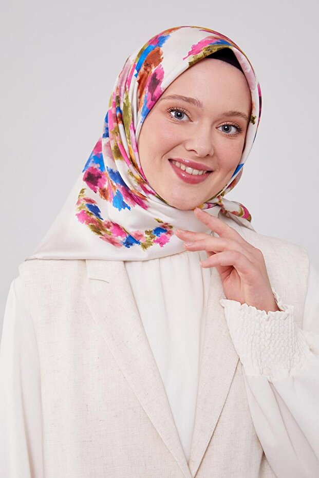 Ekru Batik Trend Twill Eşarp - 2