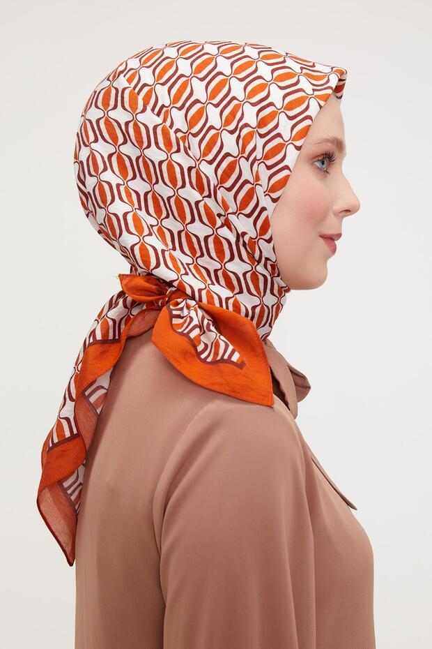 Orange Ellipse Pattern Modal Silk Scarf - 1