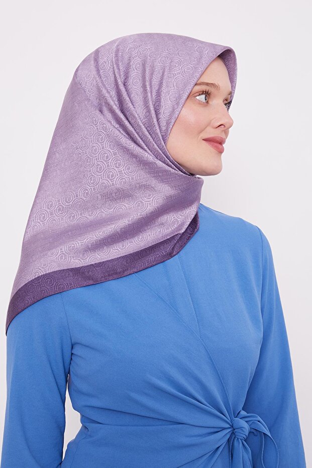 Mor Halka Desen Monogram Eşarp - 1