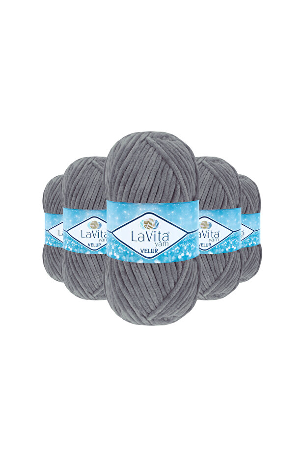 Velur Velvet Hand Knitting Yarn 100% Polyester 500Gr 5 Pcs (6019 Medium Smoked)