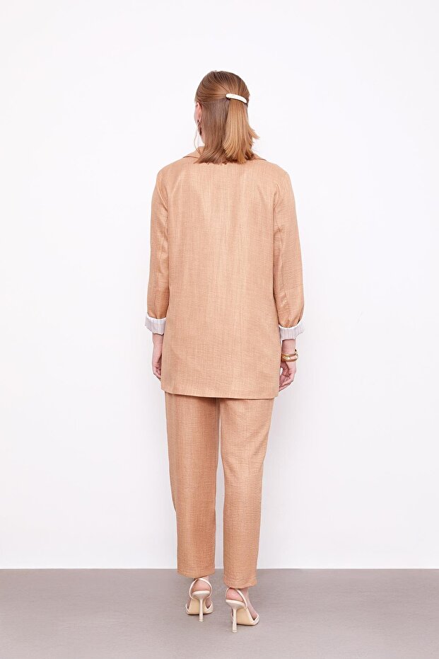 Camel Self-Patterned Snap Closure Jacket Set - 7