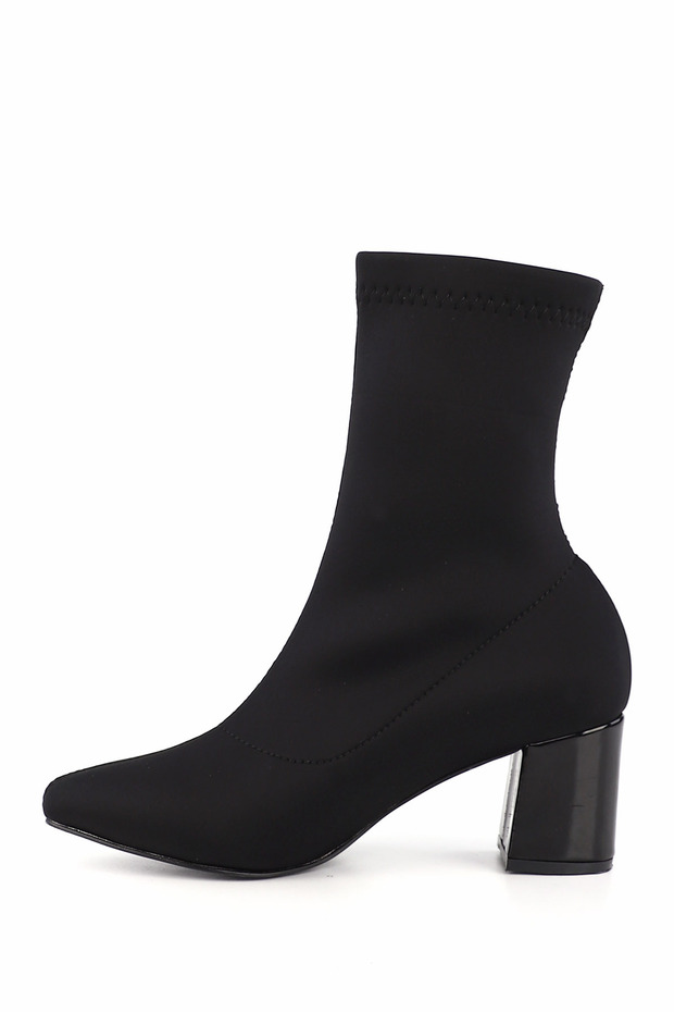 Kadın / Kız SİYAH STREÇ Sivri Burun Kalın Topuklu Streç Bot - 4