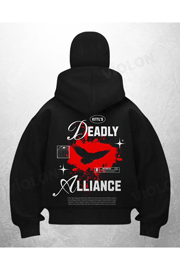 سترة كارديجان سوداء مطبوعة من Deadly Alliance بتصميم قناع الثلج الساموراي