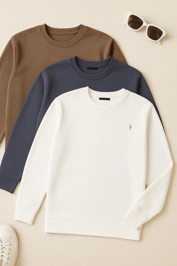 Erkek Uzun Kollu Basic Salaş 3 Lü Swetshirt - 1