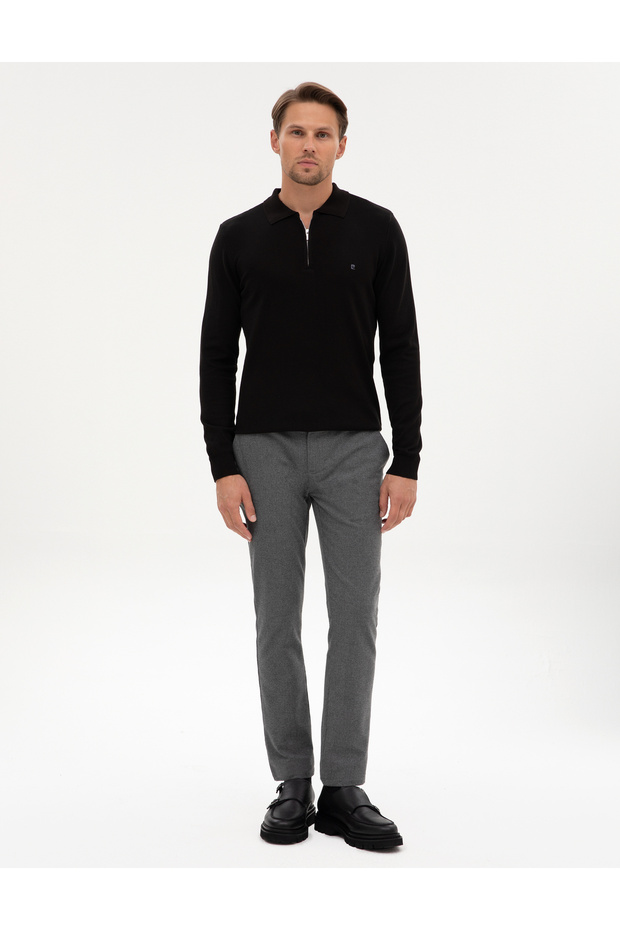 Gray Slim Fit Canvas Pants with Elastic Waistband 50317246-Vr024