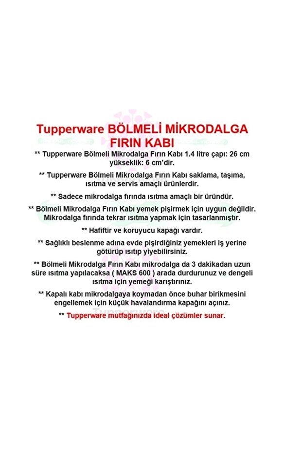 Bölmeli Mikrodalga Fırın Isıtma Kabı 1.4 Lt Mikro Tabak YENİ RENK - 3