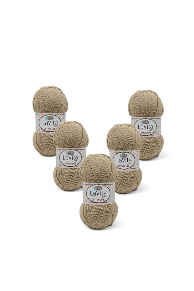 Cotton Life Hand Knitting Yarn 50% Cotton 50% Acrylic 500Gr 5 Pcs (7016 Sand)