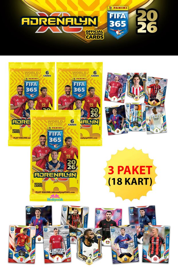 Fifa 365 Adrenalyn XL 2026 Trading Card Football Player Cards 3 Packs (18 Cards)