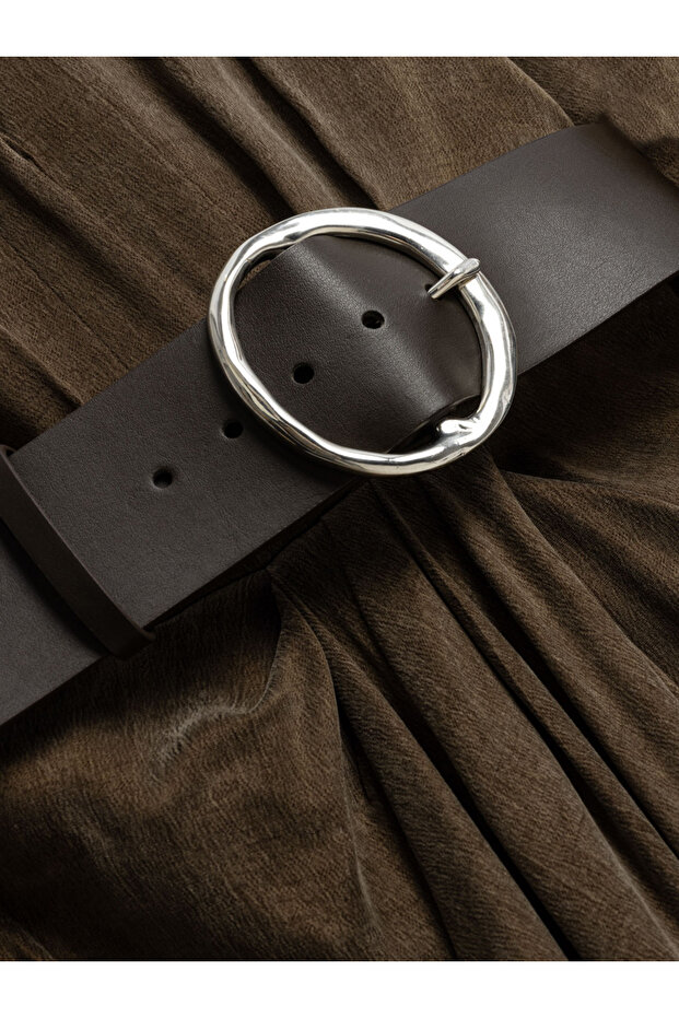 Drape Detaylı Kemerli Maxi Elbise - 8