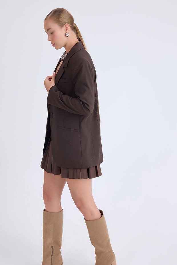 Single Button Front Blazer Jacket - 4