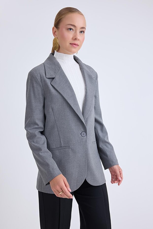 Single Button Front Blazer Jacket - 4