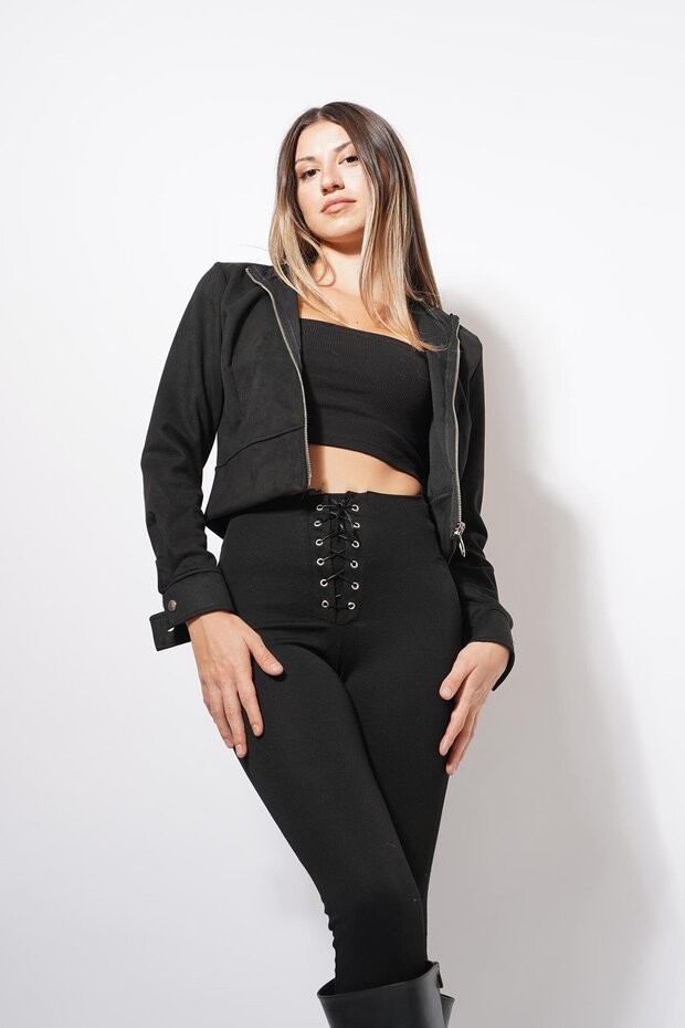 سترة باتي من جلد الغزال باللون الأسود - 2