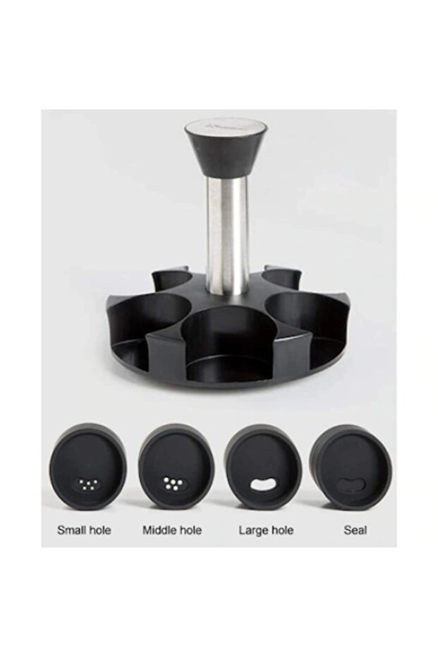 Set condiments containers with rotating support, 6 containers, 18x16x12cm, black - 2