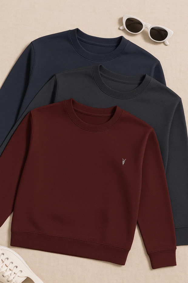 Erkek Uzun Kollu Kışlık Rahat 3 Lü Swetshirt - 1