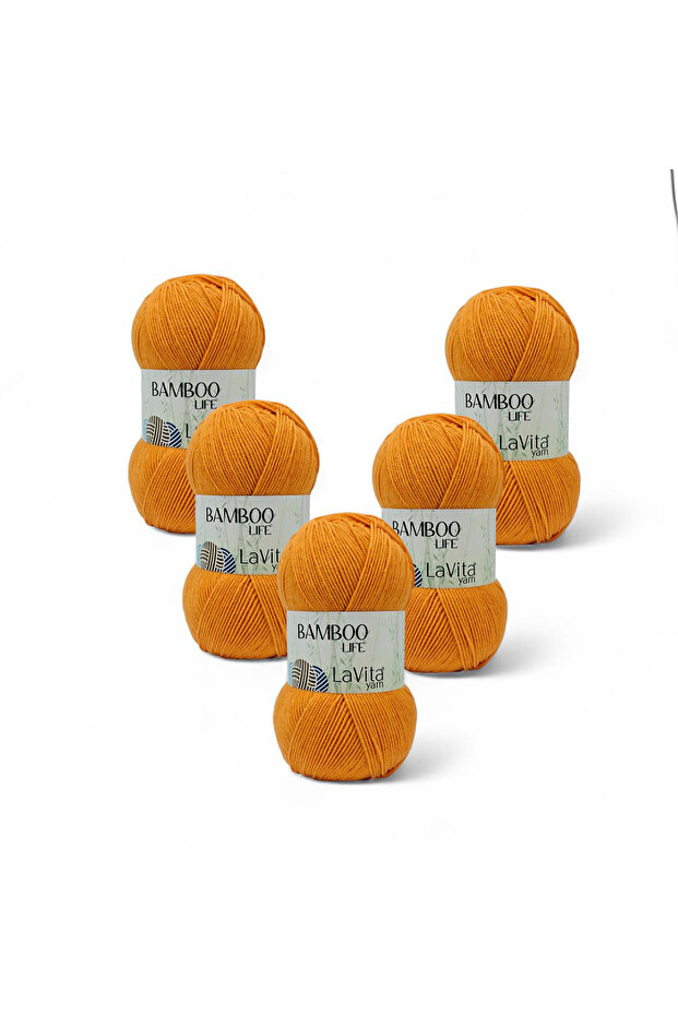 Bamboo Life Hand Knitting Yarn 50% Bamboo 50% Acrylic 500Gr 5 Pcs (2033 Orange)