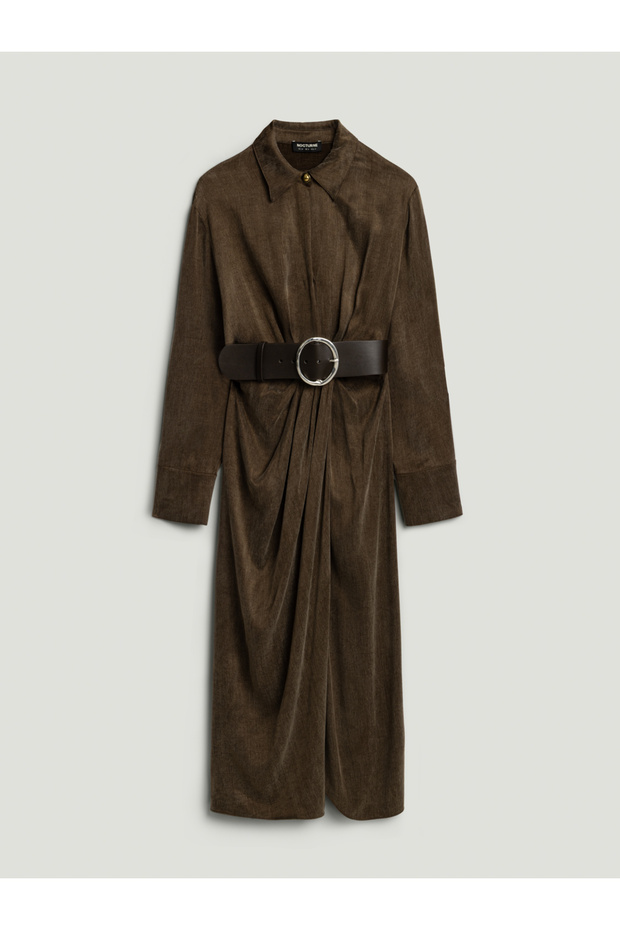 Drape Detaylı Kemerli Maxi Elbise - 6